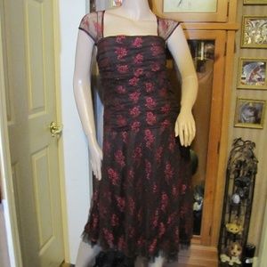 Sangria Brown & Red Floral Lace Dress size 14